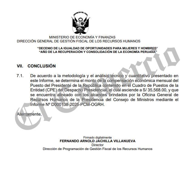 Dina Boluarte: el informe MEF decide que el salario del presidente debería pasar a S/ 35,568