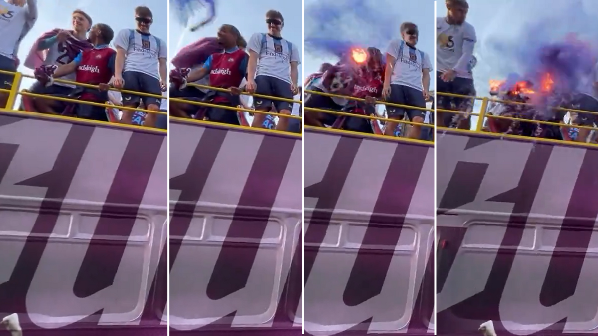 Oliver Sonne golpeado por Bengala Llamas Burnley Ascent Celebration